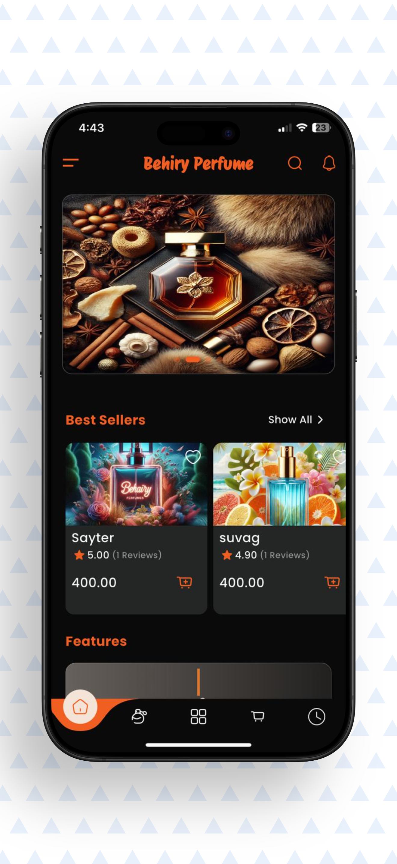 الشاشة الرئيسية لتطبيق Behiry Perfume