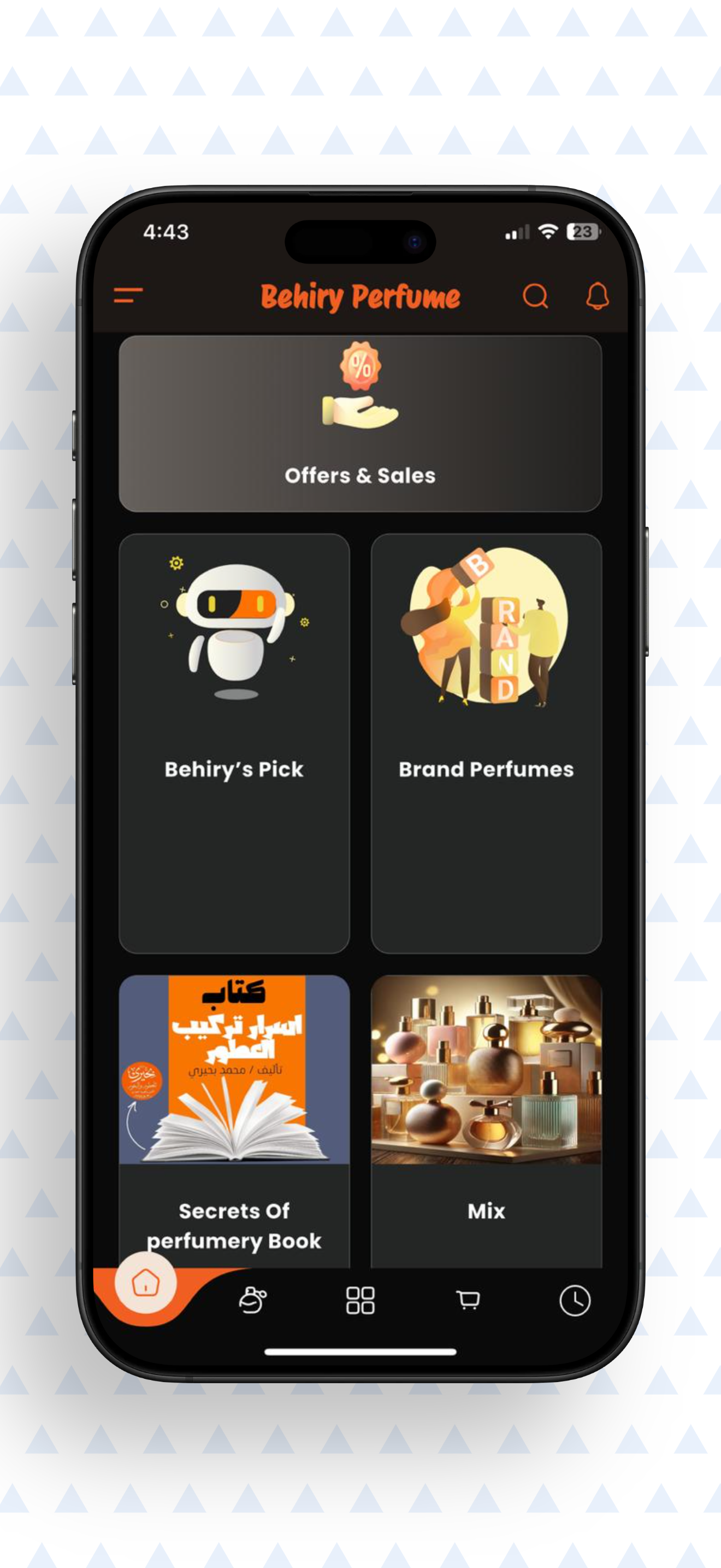 شاشة الميزات في تطبيق Behiry Perfume